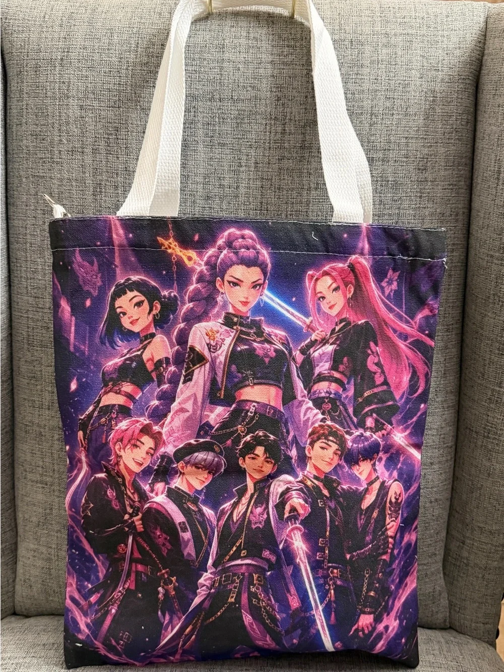 Anime Character Purple Graphic Tote Bag for Women